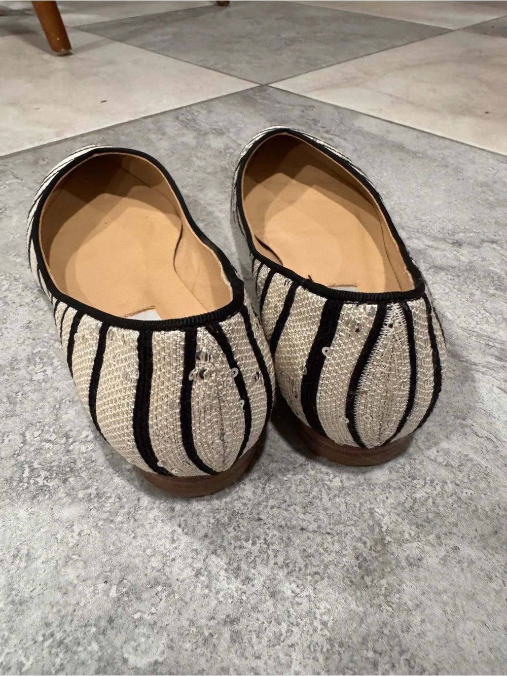 LK Bennett Black and Cream Sequin Striped Jacquard Pointed Flats 37